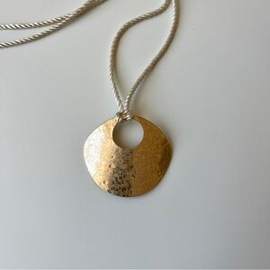 Anthropologie Gold Brass Hammered Medallion + Satin Cord Necklace | NWOT